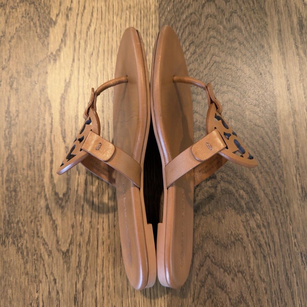 Tory Burch Miller Calf Leather Soft Sandals Women’s Sz 5.5 Bourbon Miele Emblem - Picture 5 of 9